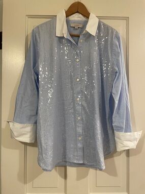 LOFT Light Blue Button-Down Shirt with White Collar